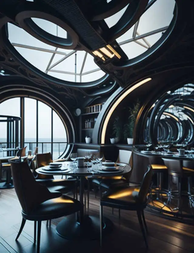 simple restaurant interior design-steampunk aesthetic fusion of history and scientific