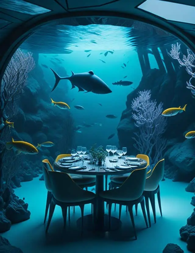 simple restaurant interior design-underwater theme