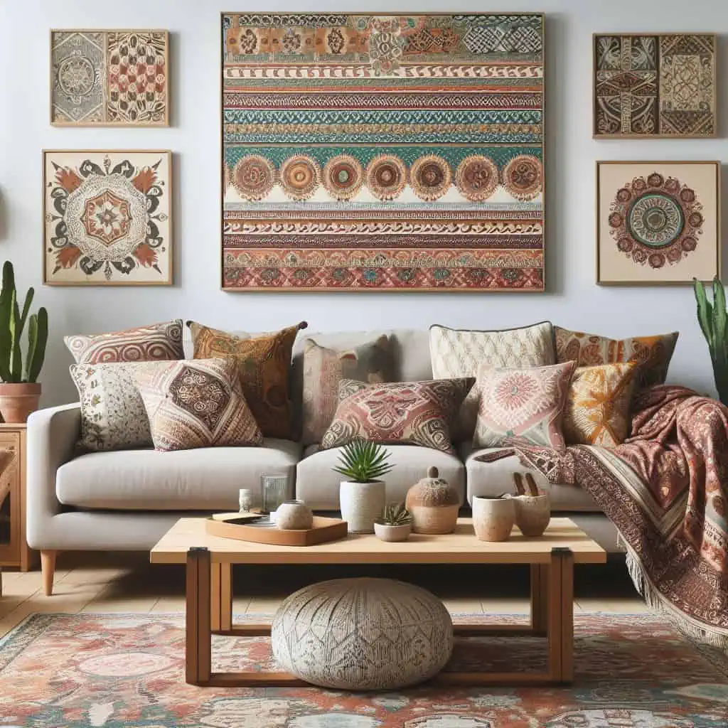 affordable sofas with bohemian-inspired prints