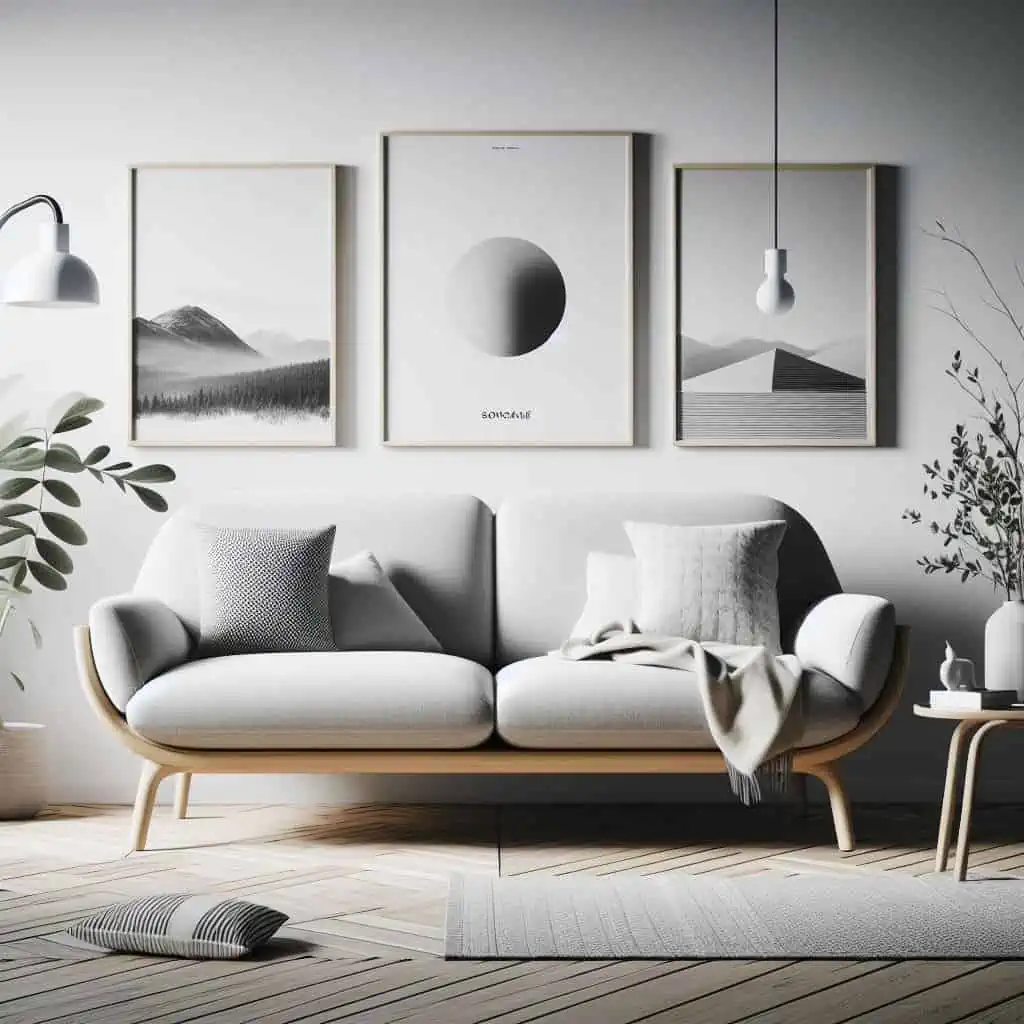 Scandinavian sofa sleek with clean lines and neutral tones