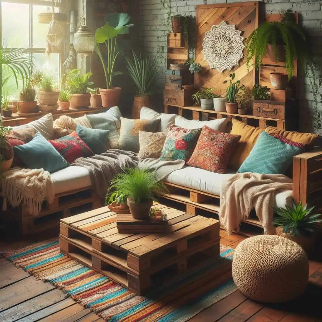 Upcycled wooden pallets into sofas