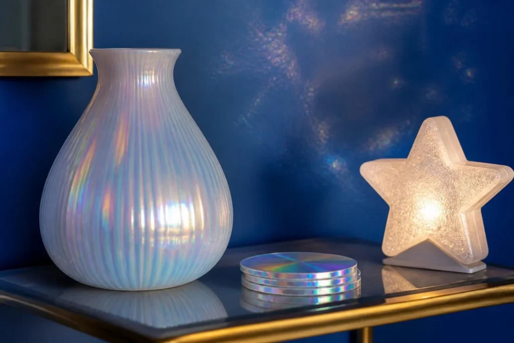 the iridescent vase & star lamp shelf