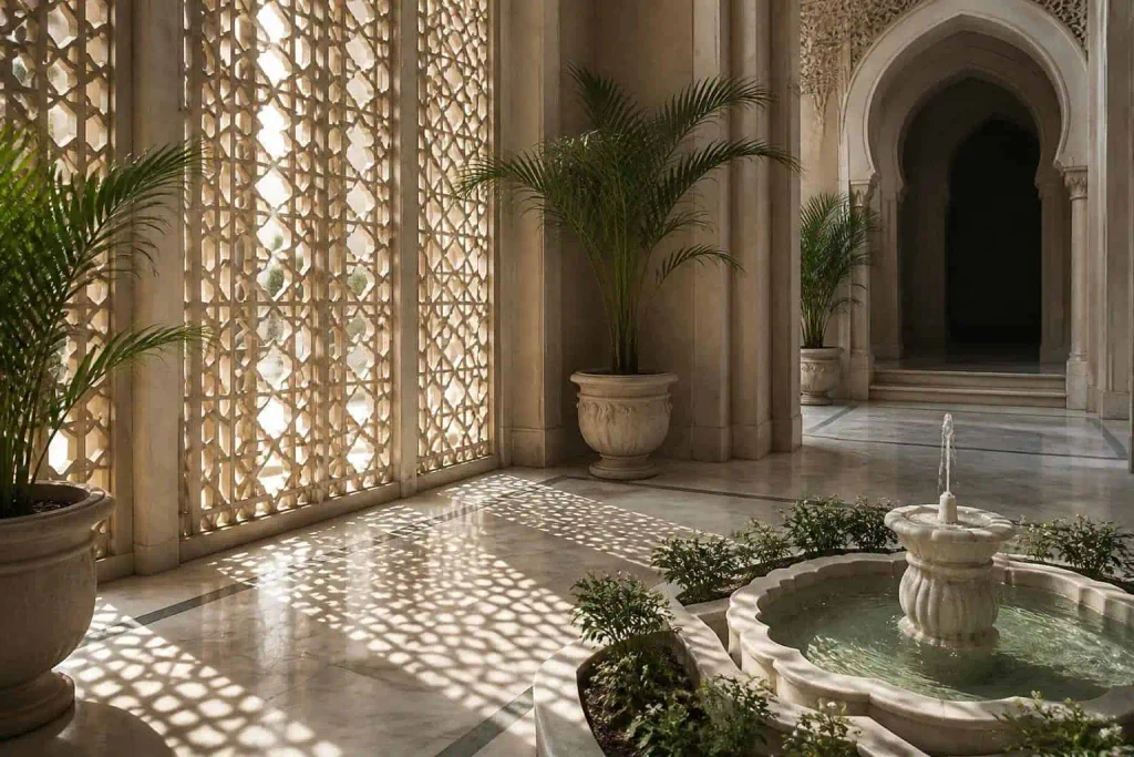courtyard with jaali screen and fountain Muslim house names courtyard 