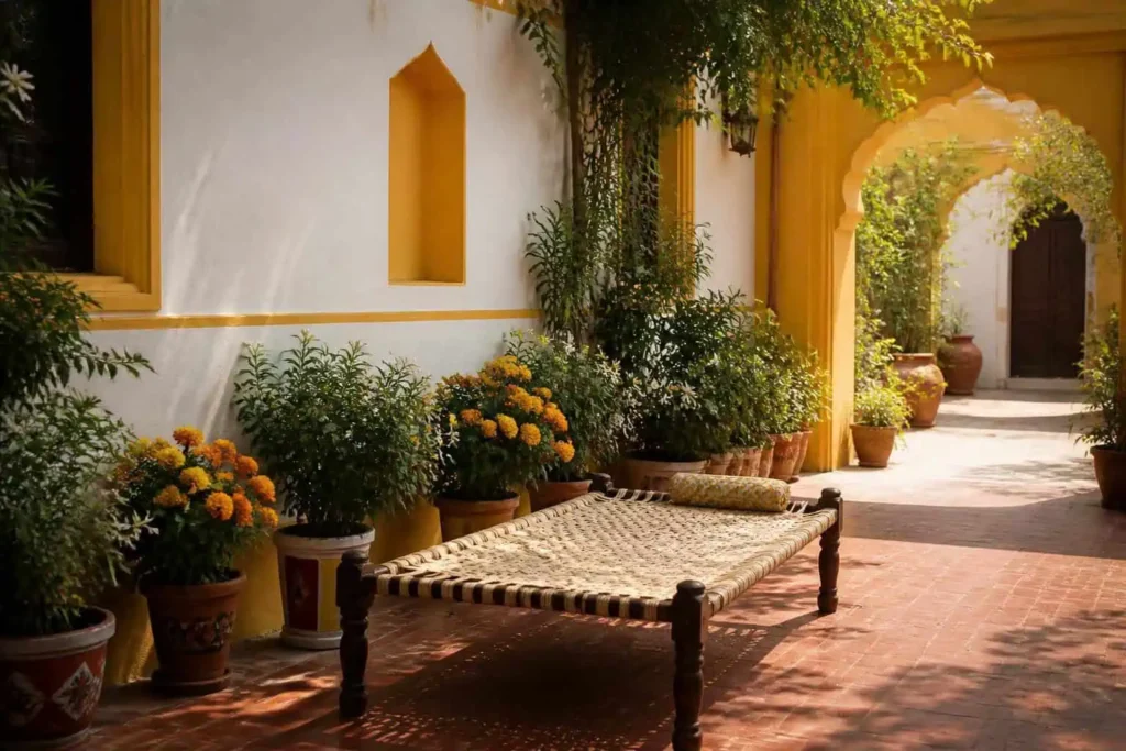 Punjabi House Names-2 courtyard with charpai