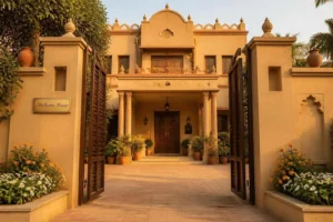 Punjabi House Names - Punjabi house exterior with marigold entrance